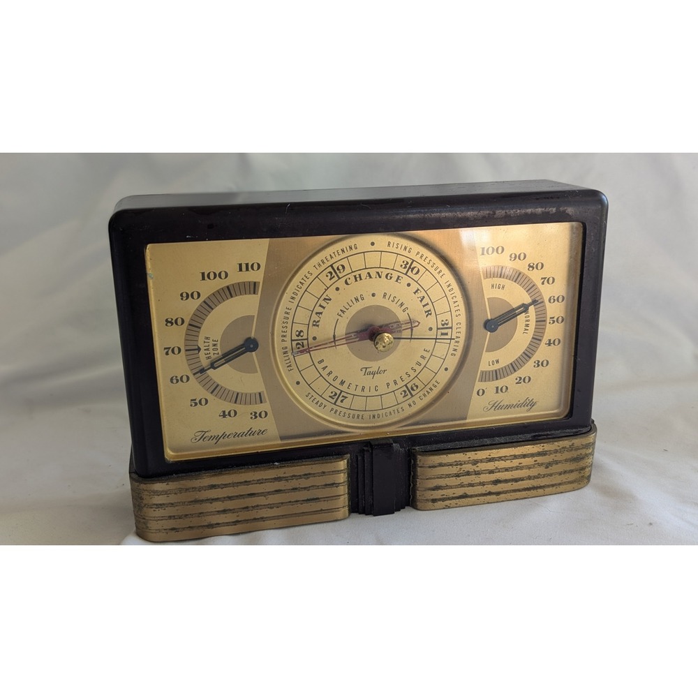 Vintage Taylor Stormoguide Bakelite Art Deco Barometer Weather Station Brown